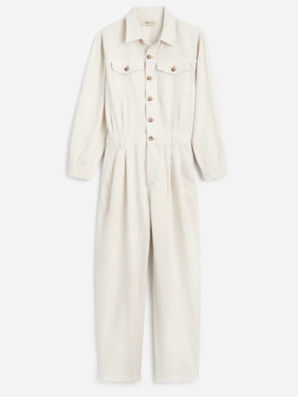 Madewell Cream Long-Sleeve Button-Front Utility Jumpsuit in Canva